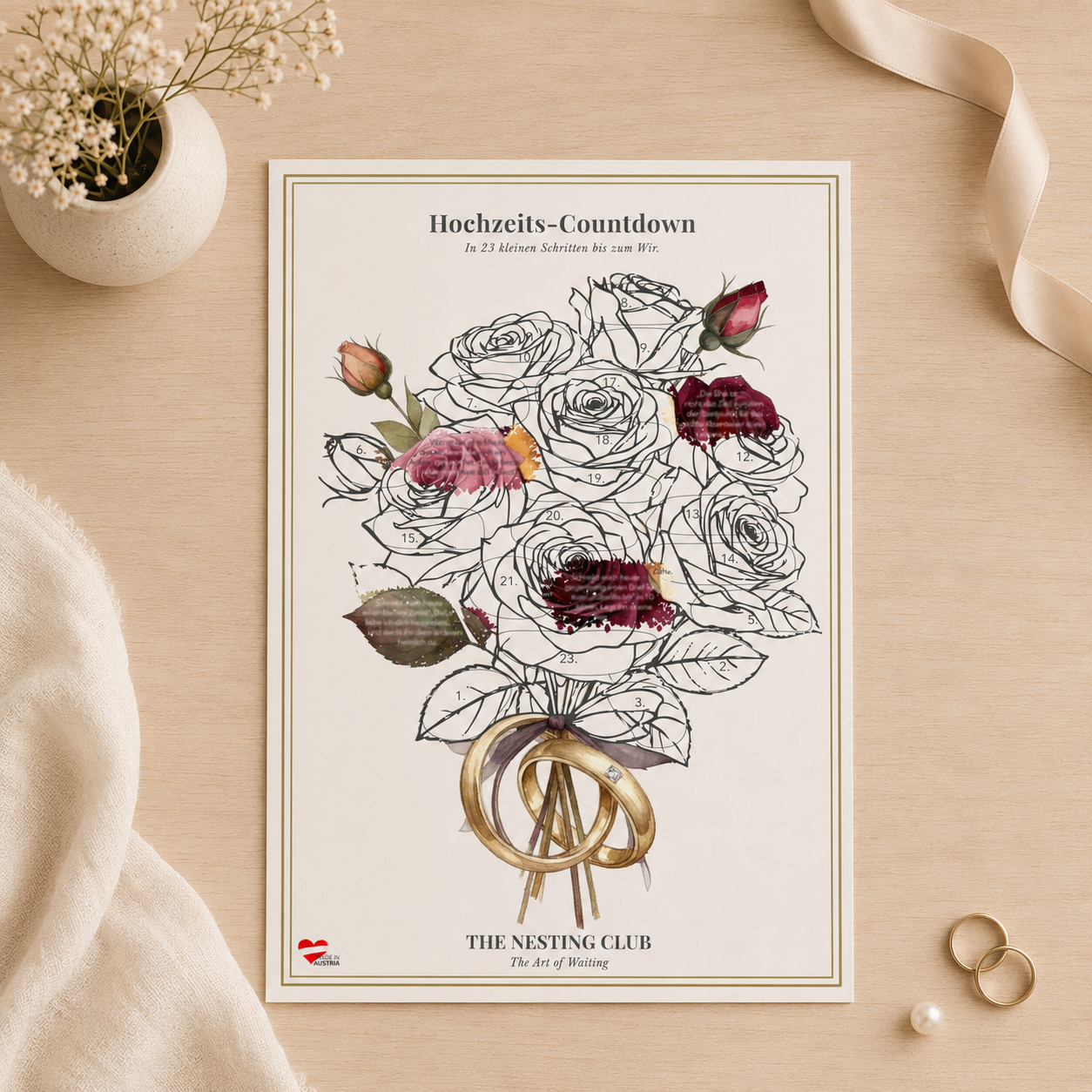 Das Hochzeits-Set von The Nesting Club – Hochzeits-Countdown & Ruhestands-Countdown – enthaltener Kalender