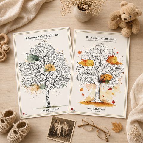 Das Meilenstein-Set von The Nesting Club – Schwangerschaftskalender & Ruhestands-Countdown