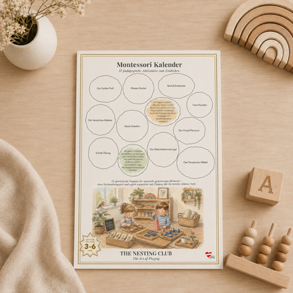 Das Allwetter-Set von The Nesting Club – Großeltern, Regentage & Montessori-Kalender – enthaltener Kalender