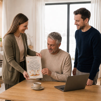 Ruhestands-Countdown als Geschenk zur Pension – emotionale Anwendungsszene [Lifestyle-Szene]