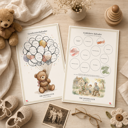Das Warte-Set von The Nesting Club – Geschwisterkalender & Großeltern-Kalender